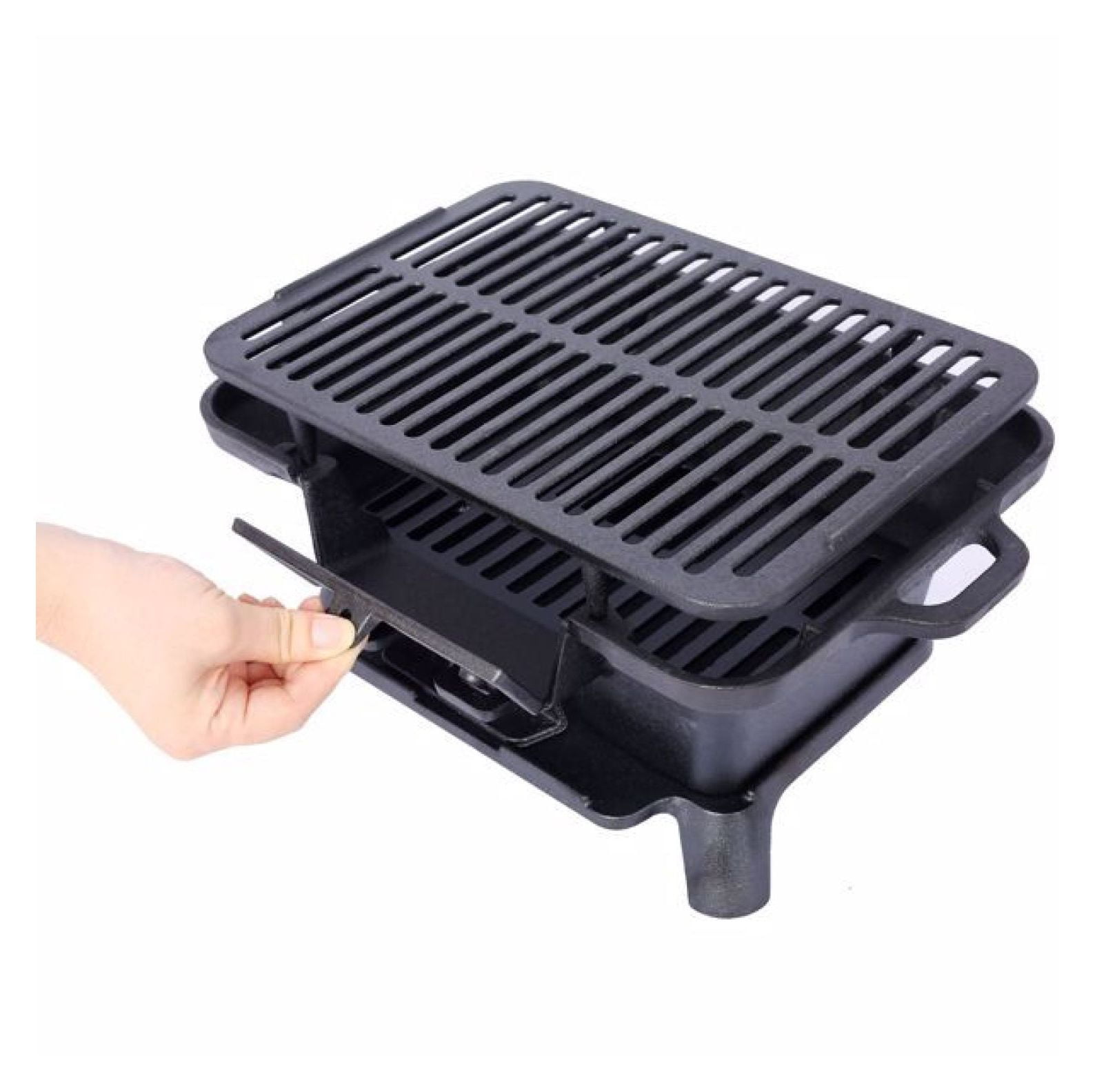 Oval Cast Iron Grill Outdoor, Portable Charcoal Grill and Cast Iron Skillet - 100% Cast Iron, Enameled, Durable, Small Charcoal Grill, , Hibachi Grill