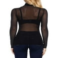 thumbnail image 3 of Chemises Transparentes pour Femmes Basiques à Manches Longues Hauts en Maille Transparente Col Roulé Blouse Crop Top, 3 of 4