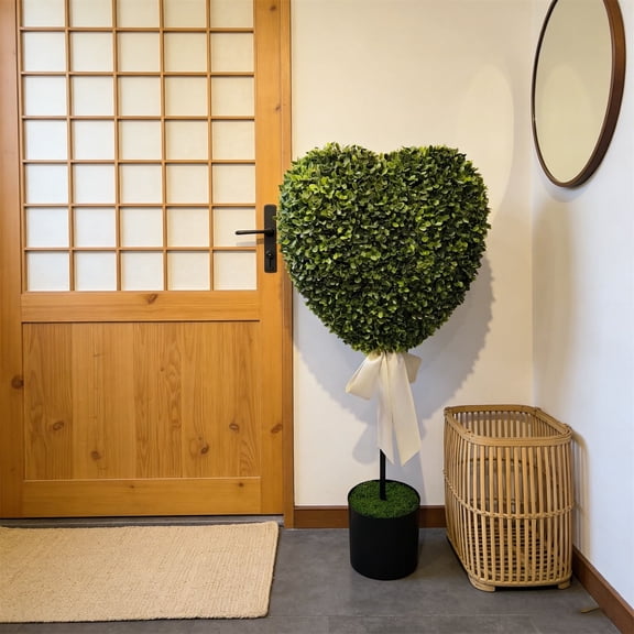 YHAICO 1.97 ft Artificial Heart Topiary, Valentine's Day Heart Shaped Topiary Trees, Faux Boxwood Decoration Ball Tree with Planter Pots Miniature Heart-Shaped Faux Ball for Indoor & Home Decor