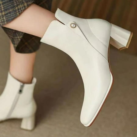 

Ankle Boots Women Ankle Boots Autumn And Winter Fashion Solid Color Comfortable Square Toe Square Heel Zipper