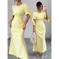 thumbnail image 3 of Pale Yellow Summer Womens Solid Round Neck Petal Sleeve Elegant Maxi Dress, 3 of 7