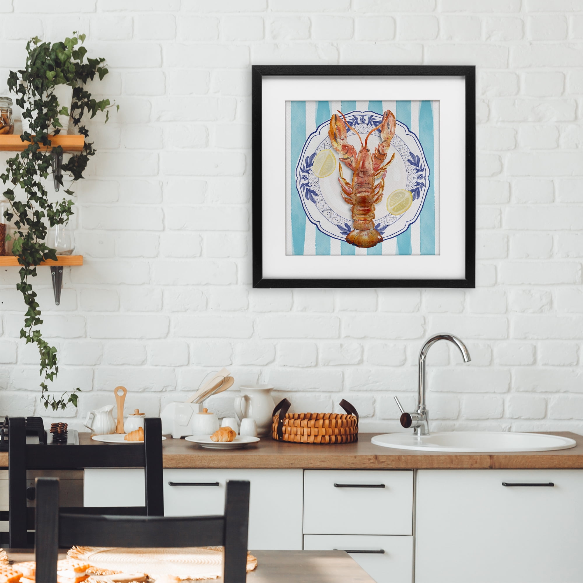 Stupell Industries Lobster Seafood Plate Black Framed Print Under Glass, design by Christie Adams