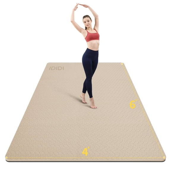8mm Large Yoga Mat (6'x 4') with Soft Fabric - Extra Long and Wide 72 x 48 x 0.32 inches, Non-Slip Surface, Eco-Friendly, Lightweight, Thick Wide Yoga Mat for Home Workouts.(Beige Black)