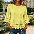 thumbnail image 7 of Lenpel Womens Cotton Linen Tops Fall 3/4 Length Sleeve Crew Neck Peplum Blouses Casual Fashion Hollow out Shirts, 7 of 7