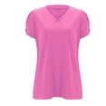 thumbnail image 3 of Vedolay Short Sleeve Shirts For Women T Shirts for Women Puff Short Sleeve Shirts Summer Button Down T-Shirts Casual V Neck Blouse Loose Fitting Tunic Tops,Hot Pink M, 3 of 5