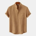 thumbnail image 1 of Playera Elvqul Caballero de Color Sólido Marrón Mayor Manga Corta Cuello Mao, 1 of 6