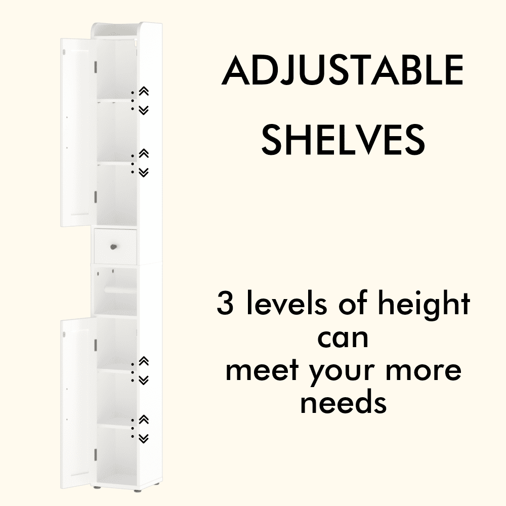 67.51" Tall Bathroom Storage Cabinet with Adjustable Shelves,Slim 2 Doors Freestanding Cabinet with Anti-Tip, Open compartments, for Home, Small Spaces, Bathroom,Kitchen, Living Room, White