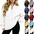 thumbnail image 2 of Full Zip Up Sweatshirt Women No Hood Oversized Loose Casual Long Sleeve V Neck Jacket Fall Winter Sweatshirt White XXL, 2 of 8