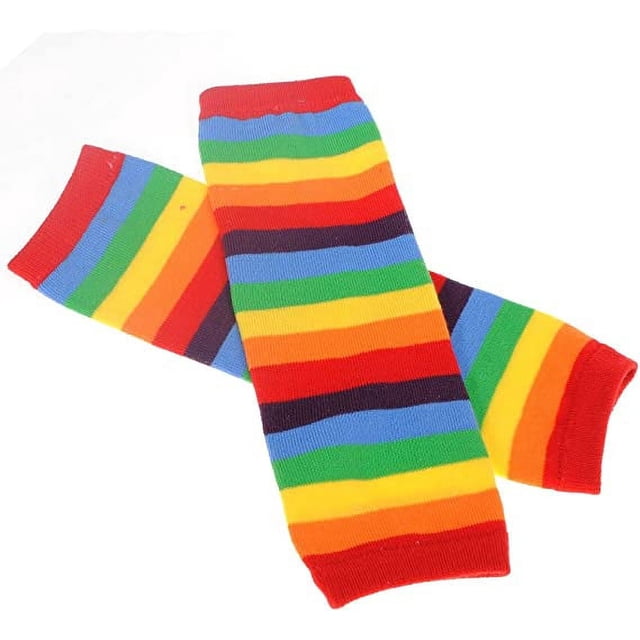 Nvzi Mallas largas de algodón para bebés, niños y niñas, calentadores de piernas y brazos, bonitos calcetines con rayas de arcoíris