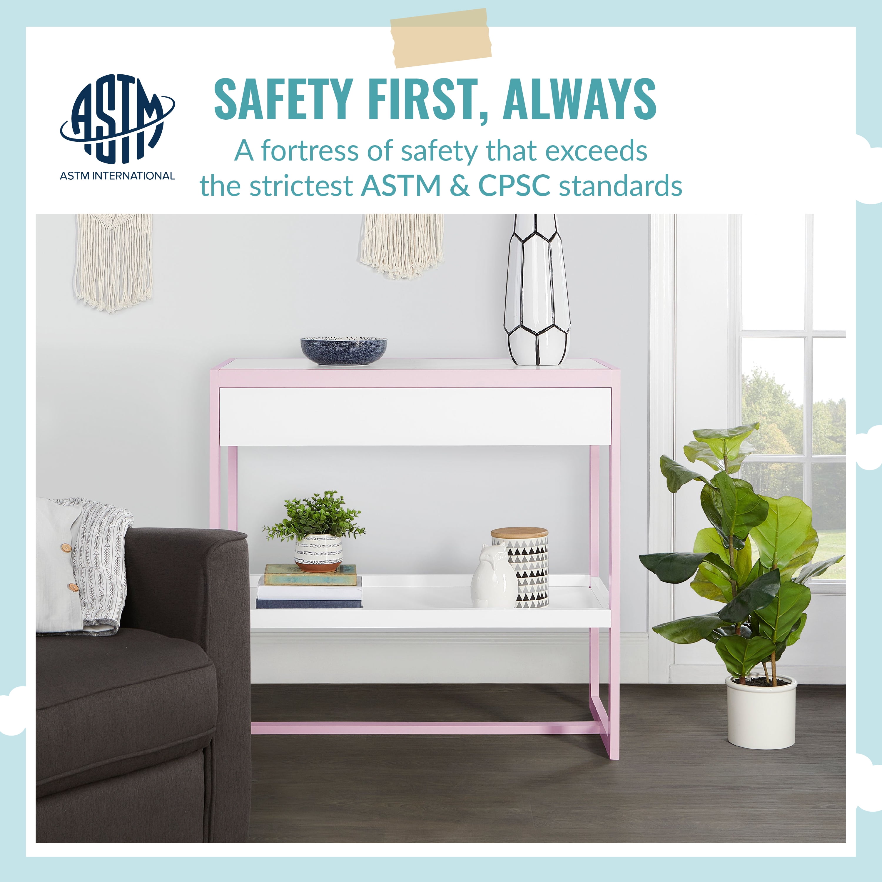 Dream On Me Arlo Changing Table, Made of Solid New Zealand Pinewood, Blush Pink