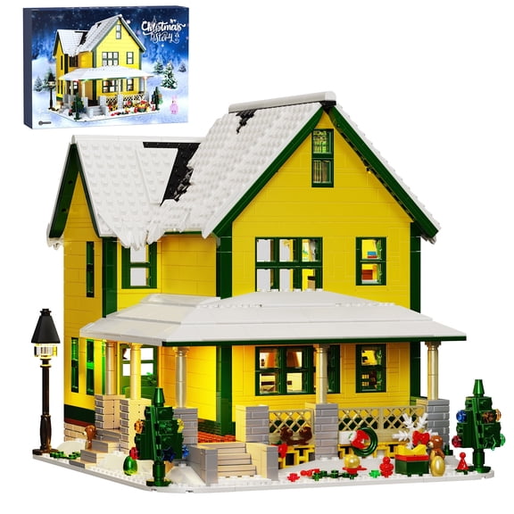 Christmas Village House Building Block Set Lighted Building House Christmas Series Gift for Adults Kids (1367Pcs)