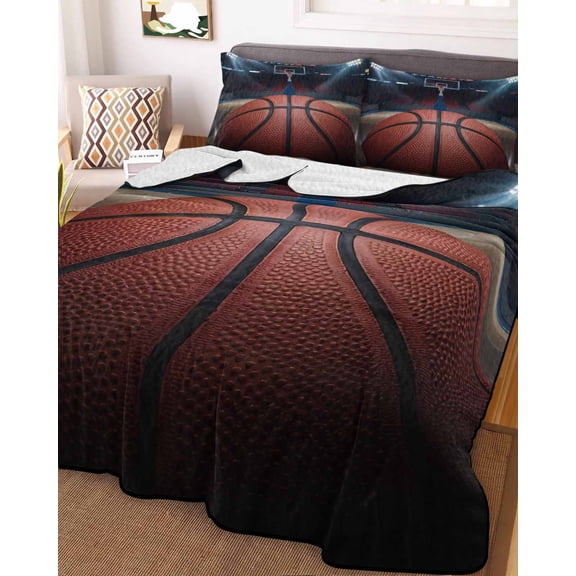 Basketball Twin XL Size Down Alternative Comforter, Lightweight Comforter Quilt Bedding Set with Pillow Shams Sports Theme Stadium Field Lights Ball All Seasons Bed Comforter Duvet Insert 68"x98"