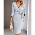 thumbnail image 3 of SWSMCLT Women's Sweater Dress Side Split Long Sleeve Bodycon Dresses Fall Midi Long Deep V Neck Fitted Spring Casual Elegant Grey Small, 3 of 4