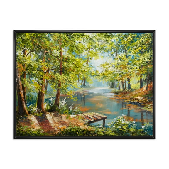 Designart 'Meandering River With Autumn Forest' Lake House Framed Canvas Wall Art Print