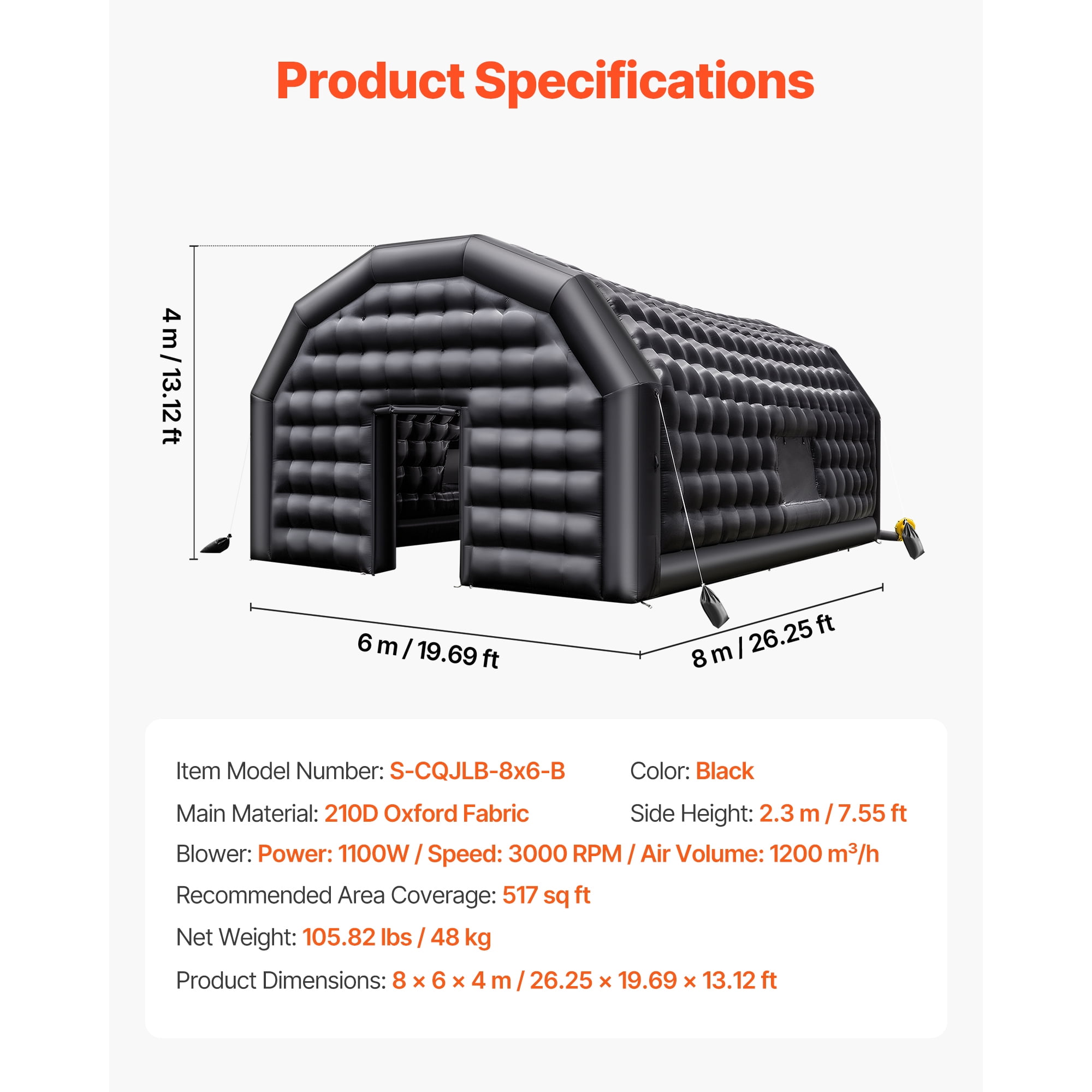 KFFKFF Inflatable Nightclub, 26.2 x 19.7 x 13.1 ft Party Tent with 1100W Blower & Sandbag, Ventilated Blow-up Event Space with 2 Windows, Air Cube House for Celebrations and Gatherings