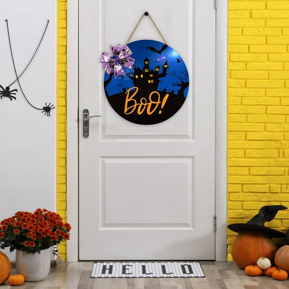 Likthione 50% off Clear!Halloween Wooden Hanging Sign Retro Vintage Halloween Welcome Sign With Bow Orange Black Wood Door Hanger Sign For Farmhouse Home Window Wall Party Decoration Supplies