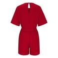 thumbnail image 7 of Usmixi Jumpsuits for Women Dressy Casual Knitted Elastic Waist Belt Short Jumpsuits Overalls with Pocket Summer V-Neck Short Sleeve Solid Mini Formal Rompers Red m, 7 of 7
