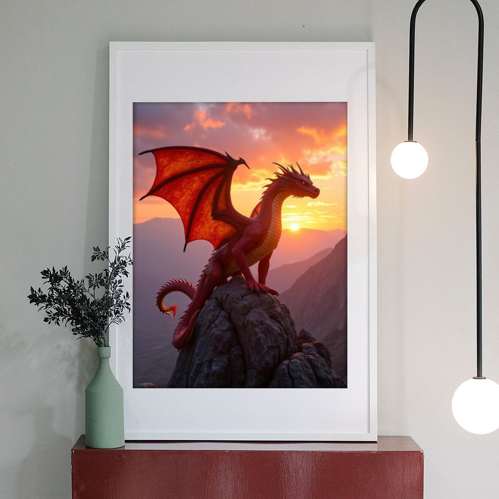 Diamond Art Kits for Adults - 5d Red Dragon Sunset Silhouette Diamond Painting for Adults, Diamond Art for Adults Beginners, Diamond Painting Kits for Adults for Home Wall Decor