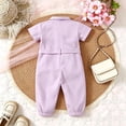thumbnail image 6 of JAJAHO Toddler Girls Jumpsuits Short Sleeve Button Front Collared Solid Color Ankle-Tied Summer Onesies 1-5Y, 6 of 9