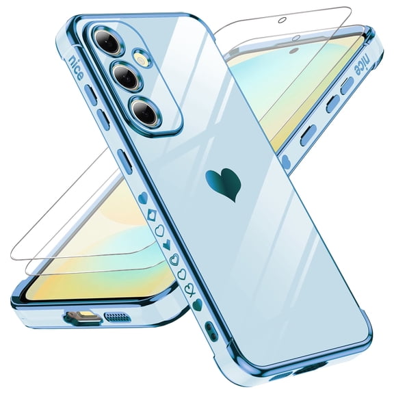 LeYi for Samsung Galaxy S24 FE 5G Case: Soft Cute Shockproof Slim Phone Cover with Tempered Glass Screen Protector [2 Pcs] - Heart Funda Para Samsung Galaxy S24FE 5G Samsung Galaxy S24FE 5G, Blue