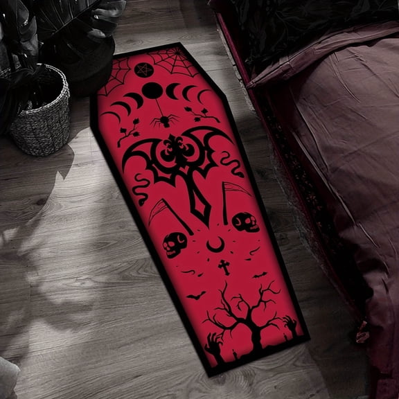 Halloween Rug, Dark Gothic Room Decor, Halloween Kitchen Mat & Living Room Decoration & Indoor Use, Polyester Material, Durable & Stain-Resistant, Eerie & Festive Atmosphere, 51x19inch, 1PC, Red