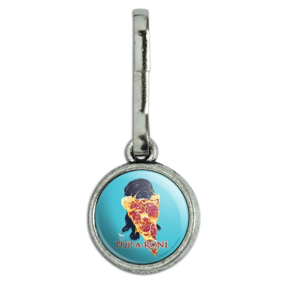 Pup-A-Roni Pepperoni Pizza Puppy Dog Humor Funny Antiqued Charm Clothes Purse Suitcase Backpack Zipper Pull Aid