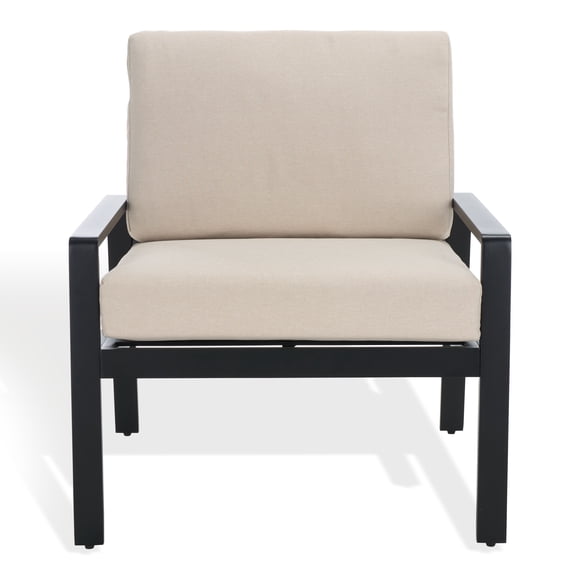Safavieh Couture Guam Aluminum Modern Outdoor Armchair, Black/Beige