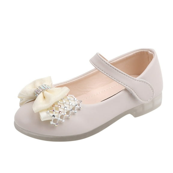 Daznico Shine Toddler Girls First Bow Knot Soft Sole Dance Sneakers for Kids,5-5.5 Years