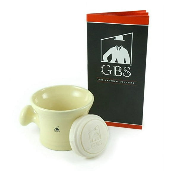 "G.B.S Heavy Duty Ceramic Shaving Bowl/Mug Strong Pommel Handle -3 Oz All Natural Soap Included, Accessory for Soaps and Creams- for Wet Shave Lovers (Ivory) "