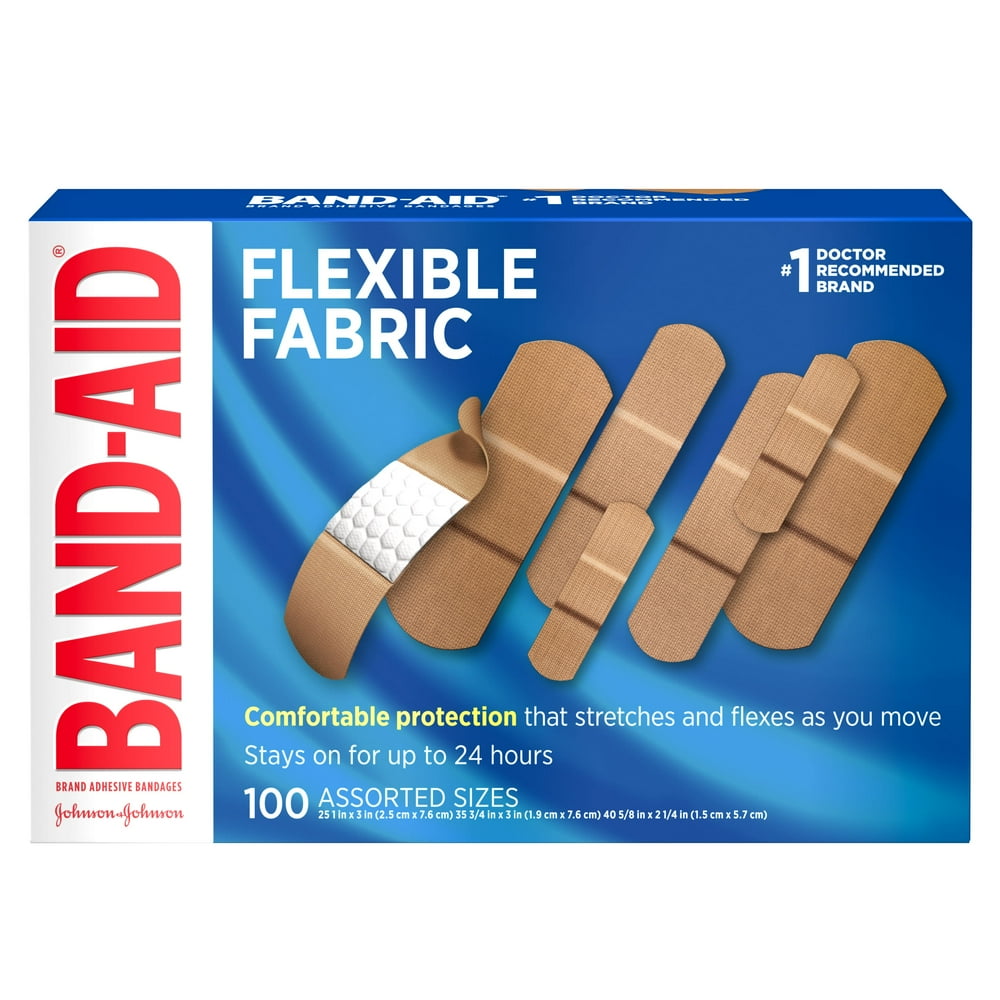 BandAid Brand Flexible Fabric Adhesive Bandages, Assorted, 100 ct