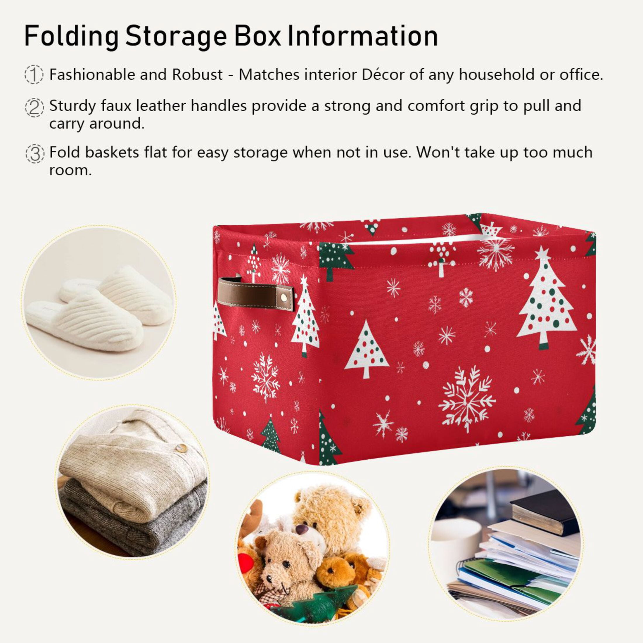 Ryvnso Christmas Snowflake Trees Storage Basket Large Bin Foldable Boxes Toys Organizer 14.2x10.2x8.3in 2 PCs
