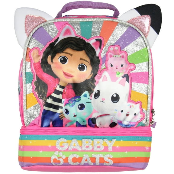 Gabby's Dollhouse Lunch Box 3D Gabby and Cats Dual-Compartment Insulated Lunch Bag Cooler 9"