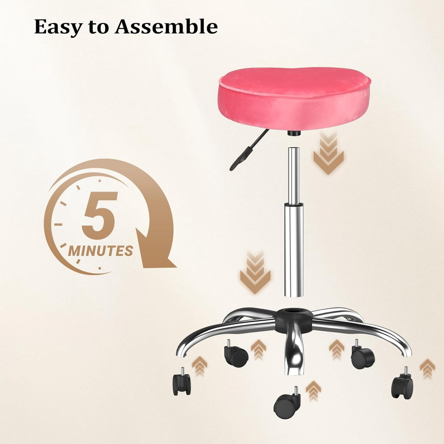 OmySalon Rolling Stool with Wheels, Hydraulic Massage Chair, Heart-Shaped Adjustable Salon Stool, Swivel Stools for Hair Stylist, Vanity SPA, Bar, Barber, Home Office, Tattoo, Hot Pink