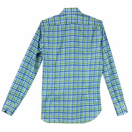 Vincenzo Di Ruggiero Men's Blue / Green Brushstroke Large Gingham Shirt ...