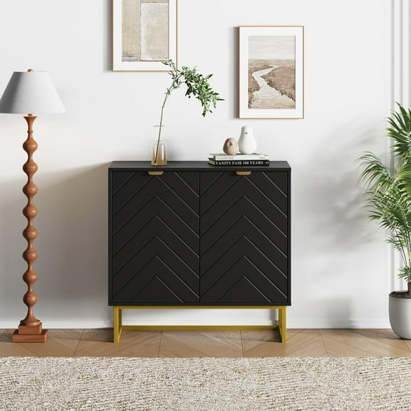 Buffet Bahut de 31,5 Pouces, Armoire d'Entrée en Bois pour Café avec Pattes en Métal, Armoire de Sol pour Salon