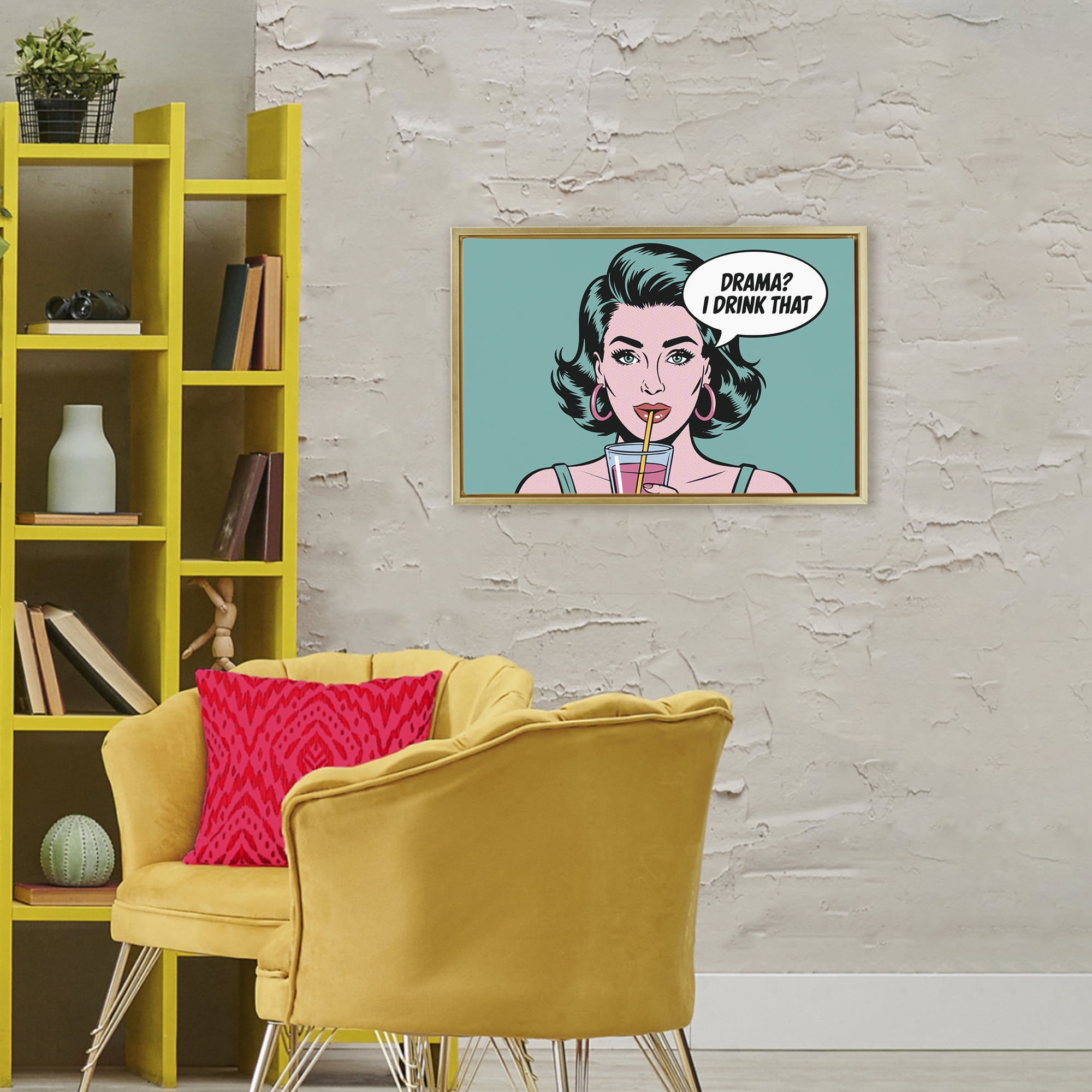 Stupell Industries Drama I Drink That Gold Framed Floater Canvas Wall Art, design by Andreas Magnusson