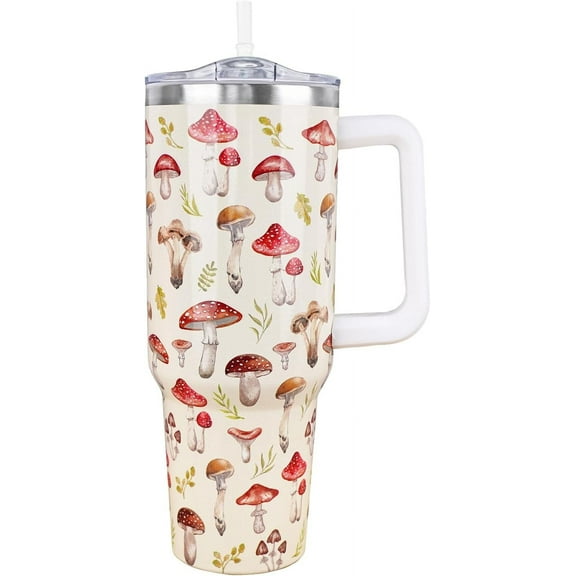 Mushroom Cup 40 Oz, Mushroom Gifts for Women Mushroom Lovers, Mushroom Coffee Mug Cup Water Bottle, Mushroom Stuff Accessories Things, Mushroom Stainless Steel 40 Oz Tumbler with Handle and Straw