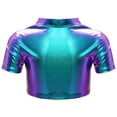 thumbnail image 2 of TiaoBug Kids Girls Shiny Metallic Short Sleeve Crew Neck Tee Shirt Hip Hop Jazz Ballet Dance Crop Top Blue 13-14, 2 of 7