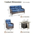 thumbnail image 2 of Planntonneo 4 Pieces Wicker Outdoor Patio Furniture Set with Fire Pit Table, 2 Swivel Rocking Chairs and Sofa with 6" Thick Cushion for Porch Deck Garden Backyard, Brown/Blue, 2 of 11