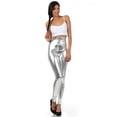 thumbnail image 3 of Sakkas Shiny Liquid Metallic High Waist Stretch Leggings - Made in USA - Silver - XL, 3 of 6