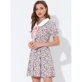 thumbnail image 3 of INSPIRE CHIC Robe-Chemise Courte à Manches Courtes pour Femme, Coupe Évasée, Col Contrastant, Rose-Blanc, TP, 3 of 5