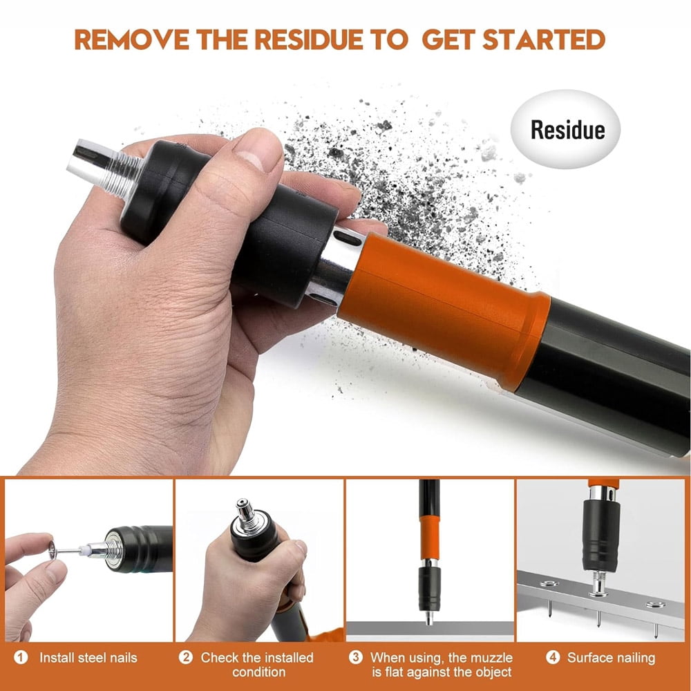 Powerful Concrete Nail Gun Air Nailer Tool with 50PCS Round Nails for Wall Fastening, Heavy Duty Air-Powered Concrete, Brick, Masonry Framing, Flooring and Construction Projects