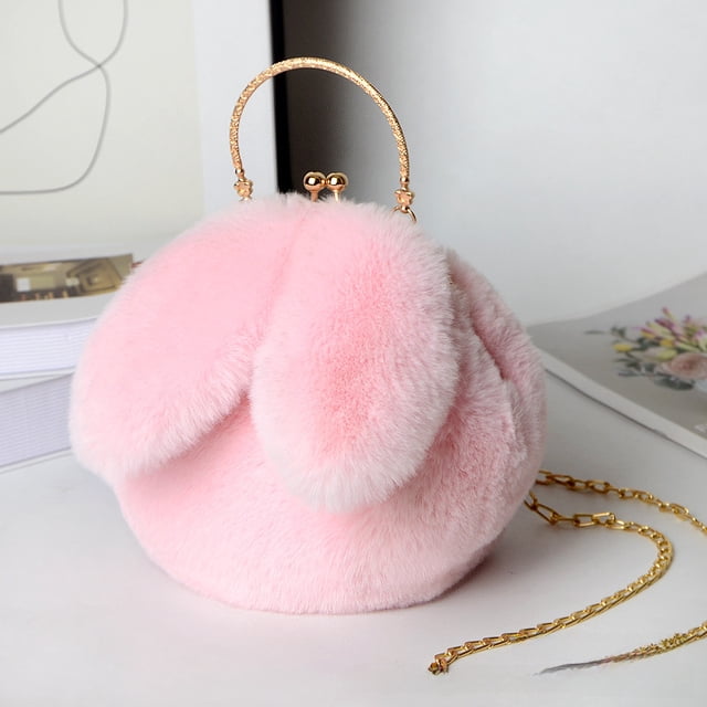 Bolso de conejo de peluche para mujer, estilo coreano, bonito y portátil, con clip para orejas de conejo, para otoño e invierno