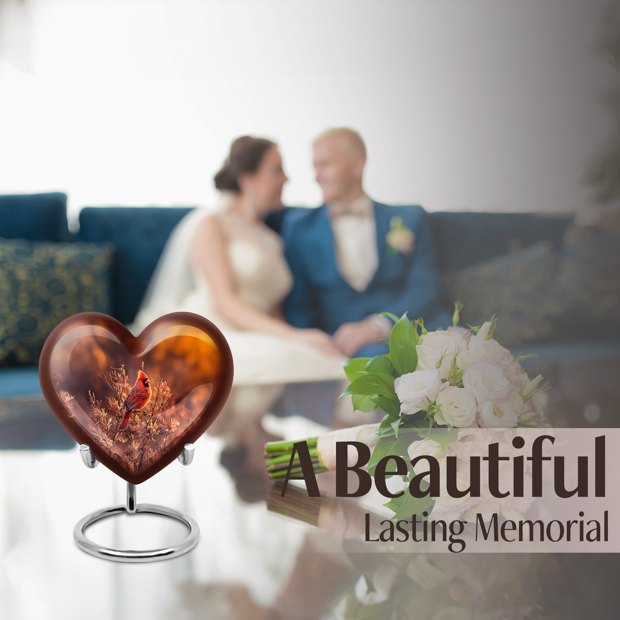 MUKTIVE Cardinal Bird Urns for Human Ashes Adult for Burial - Keepsake Heart Cremation Urn for Funeral, Memorial - Brown Adult Urns for Human Ashes - Bird 3 Inch Cremains for Women & Men