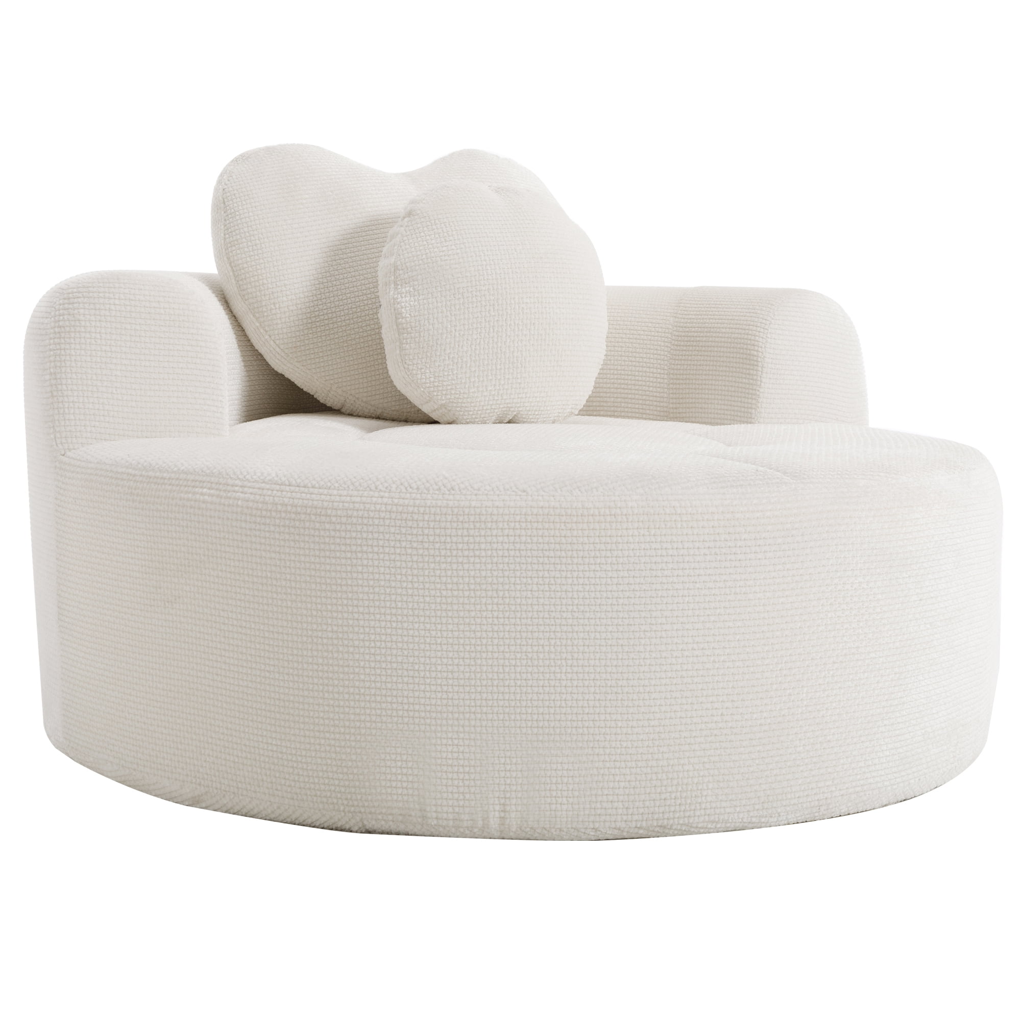 Leumius Oversized Round Chair Lounge Chaise Indoor,Upholstered Round Sofa Bed with Memory Foam,Comfy Cloud Circle Chair with Deep Seat for Living Room Bedroom,No Assembly Required,Beige