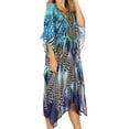thumbnail image 4 of Sakkas Jenni Women's Mid Length Boho Caftan Kaftan Dress Cover up Flowy Rhinestone - ZB55-Blue - One Size, 4 of 5