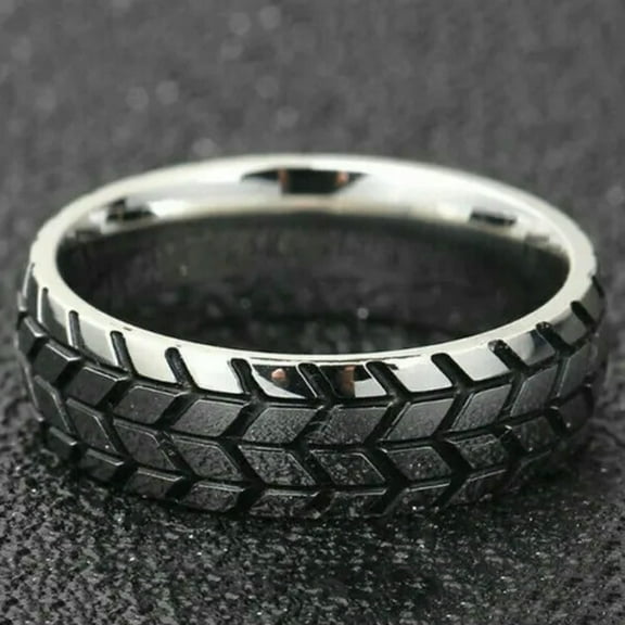 QQTDFG Stainless Steel Mechanic Car Tire Men's Ring Inspired Band Punk Fashion Jewelry-6-#1