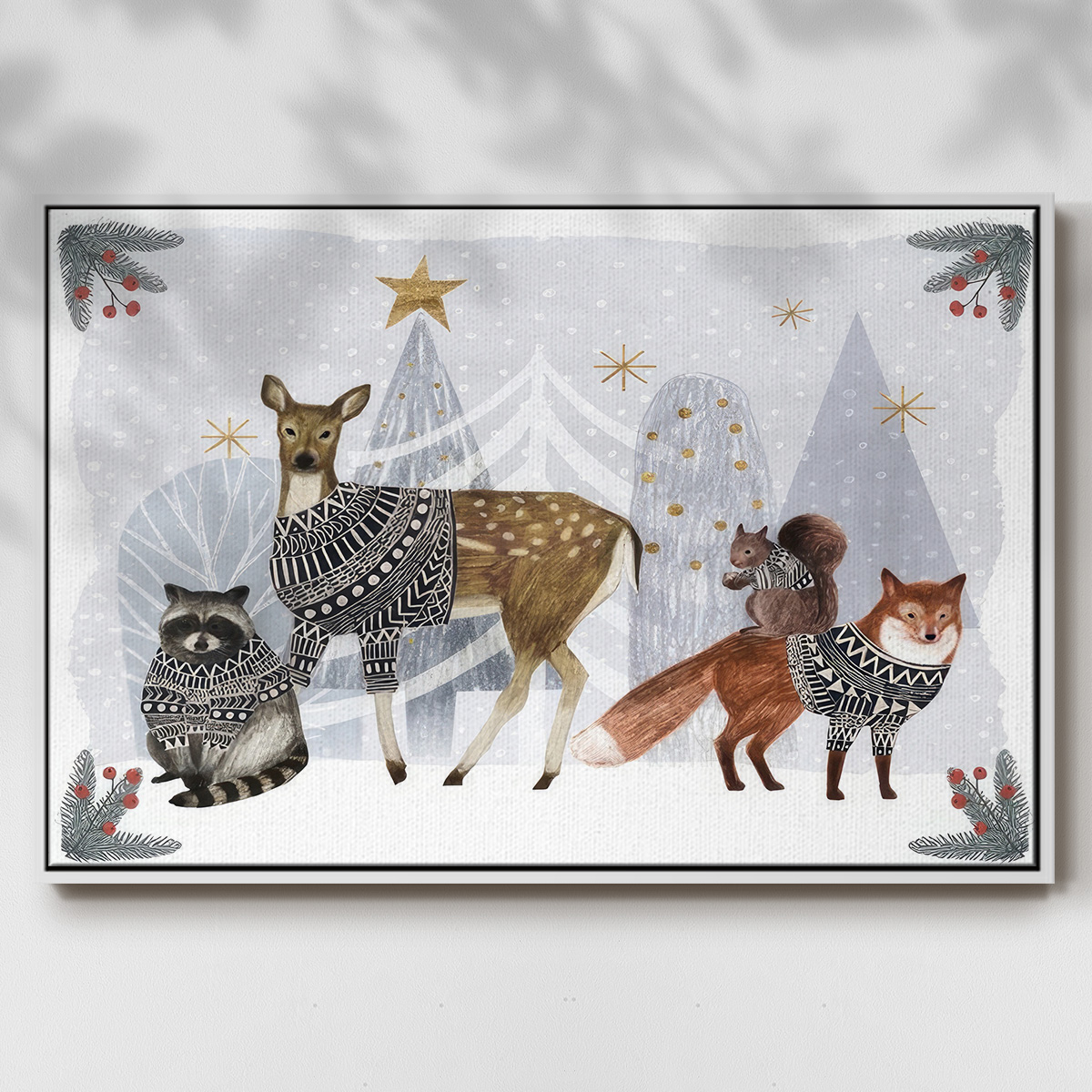 Cozy Christmas Collection A - Framed Gallery Wrapped Holiday Canvas - 27 x 41 - White Frame