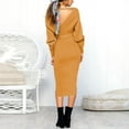 thumbnail image 4 of Women's Knit Dress Deep V Neck Long Sleeve Fall Winter Dresses Solid Tie Waist Casual Bodycon Midi Pencil Dress, 4 of 7