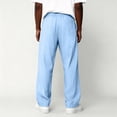thumbnail image 6 of Fabrcox Mens Linen Pants Baggy Wide Leg Men's Summer Pants Beach Vacation Yoga Lightweight Drawstring Big and Tall Men's Lounge Pants with Pockets Blue L, 6 of 9